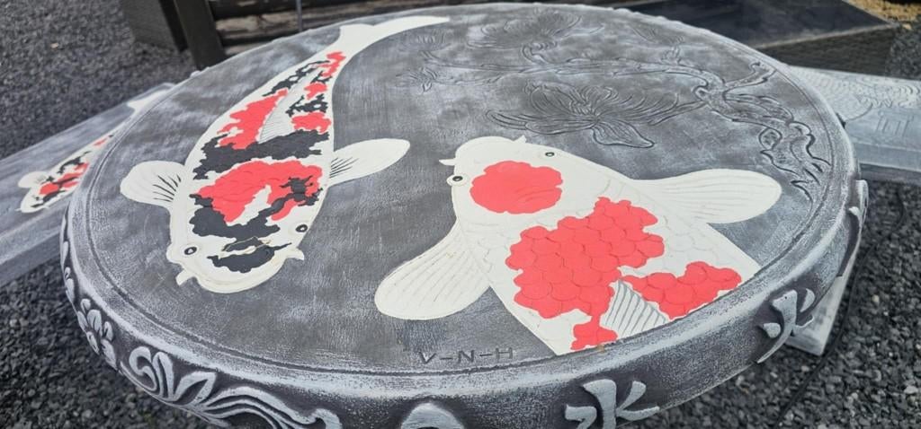 Prachtige set (tafel en twee banken om op te zitten)., Dieren en Toebehoren, Vissen | Vijvervissen, Karper of Koi