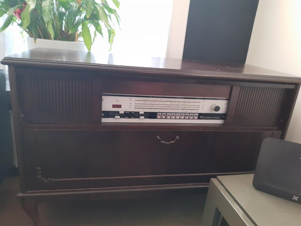 Vintage '70 vinyl meubel – Loewe stereo Philips platenspeler, Ophalen, Gebruikt, Platenspeler, Philips
