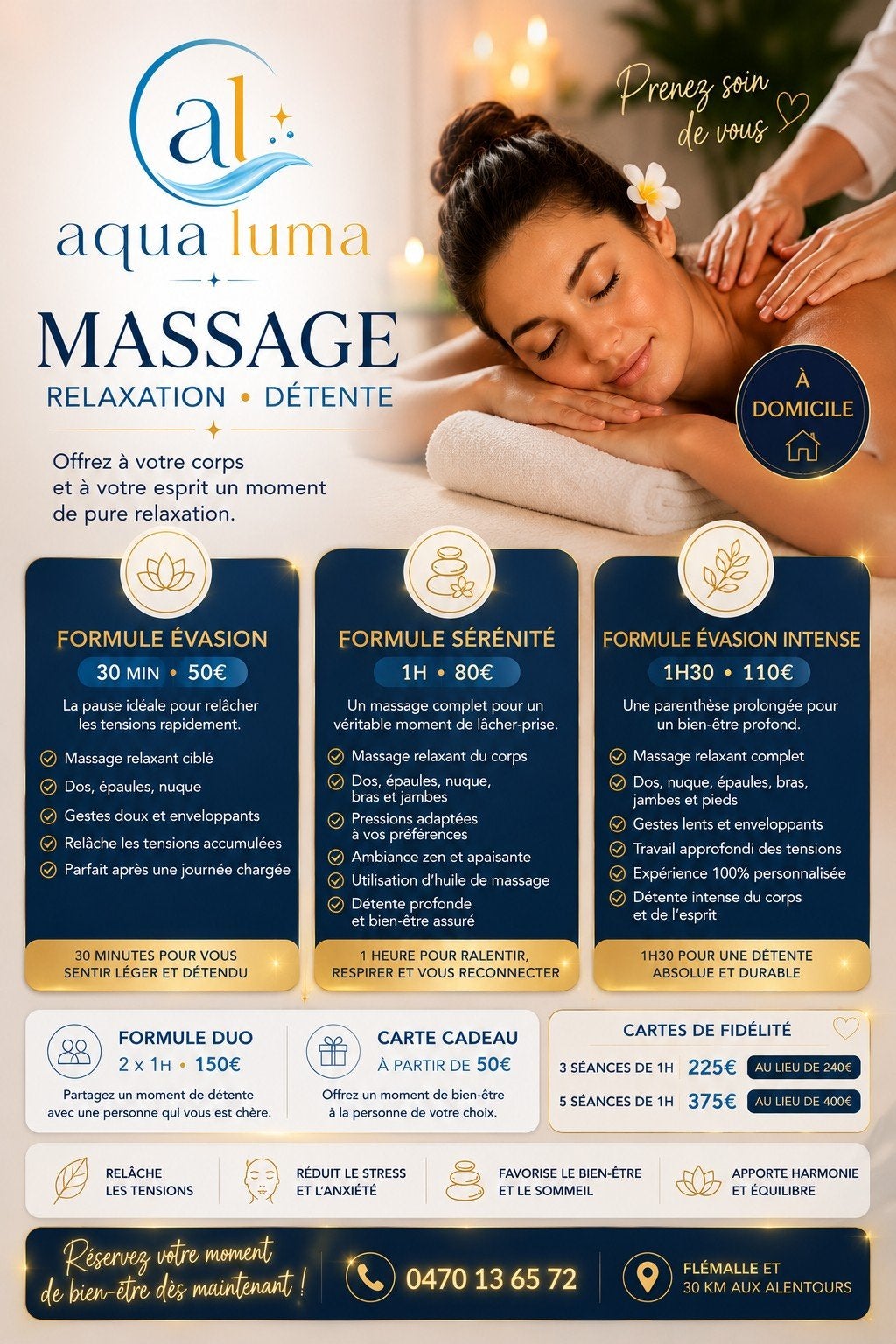 Aqua luma massage  ( femme uniquement), Enlèvement