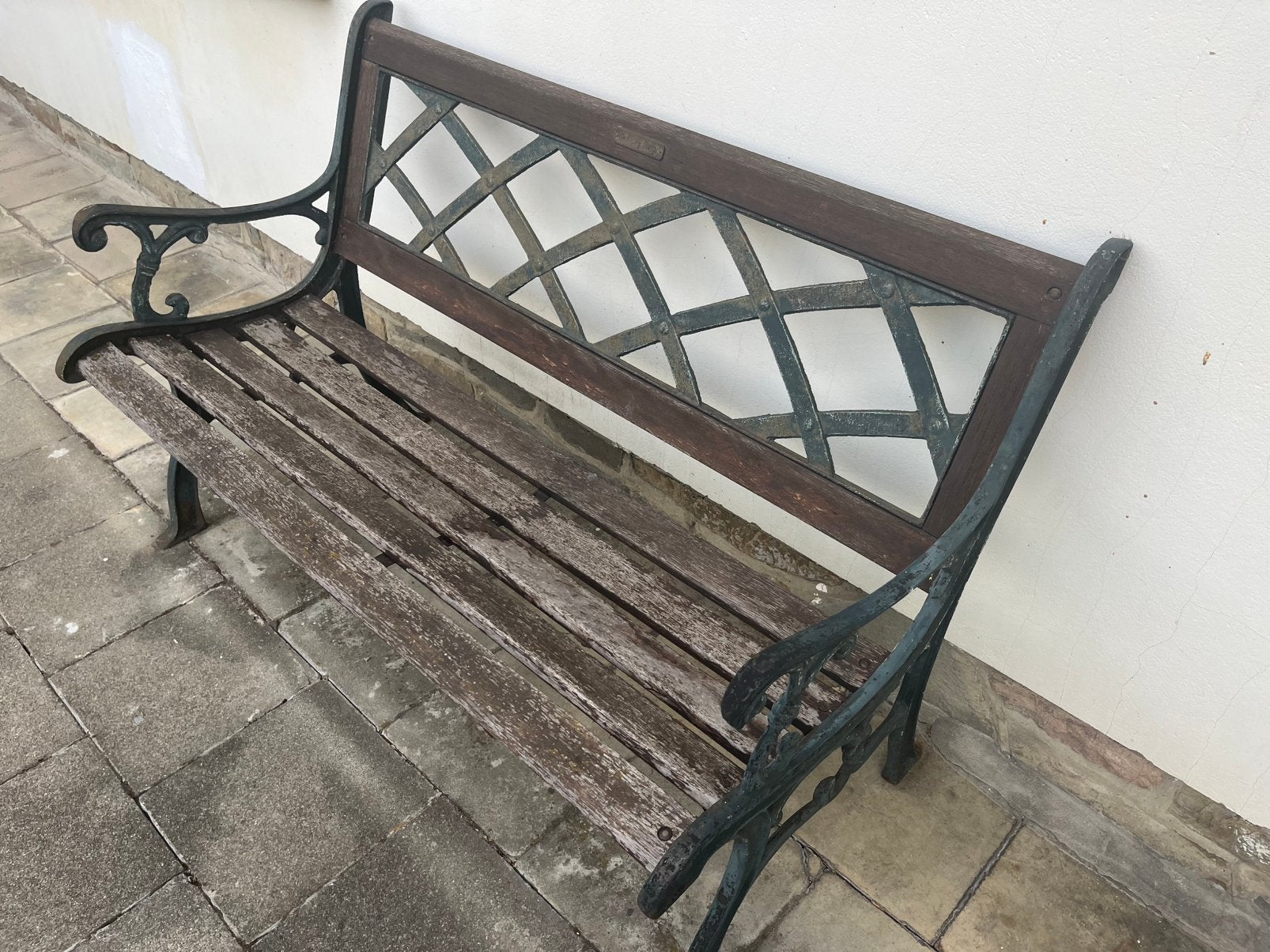 Vieux banc d’exterieur bois et métal à repeindre, Enlèvement, Comme neuf
