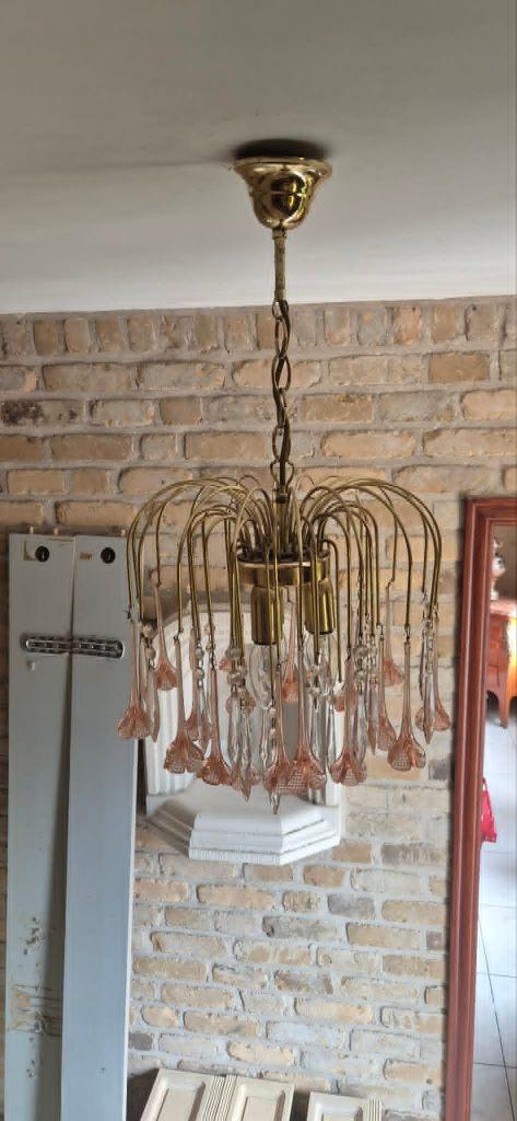 Lustre avec pluie gouttes verre, Maison & Meubles, Enlèvement, Comme neuf, Rétro