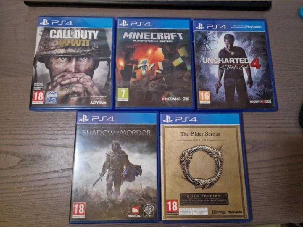 PS4 spellen set, Minecraft, Uncharted 4, COD WWII, 5 games, Ophalen of Verzenden, Gebruikt, Online