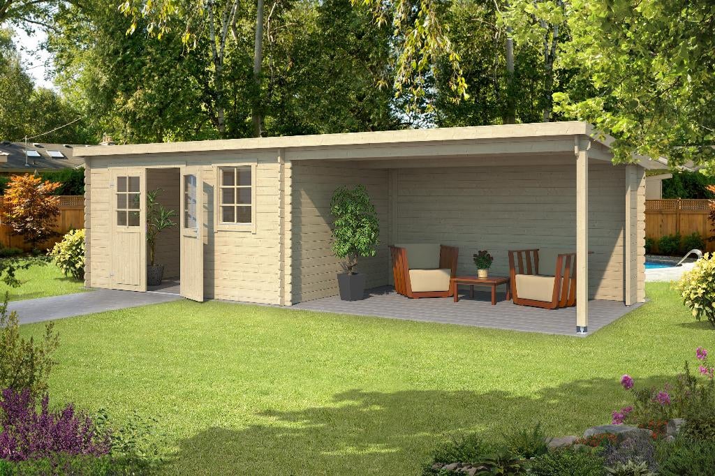 Cabane en rondins avec auvent Aida 760x275 Épicéa non traité, Hobby & Loisirs créatifs, Hobby & Loisirs Autre, Neuf, Envoi