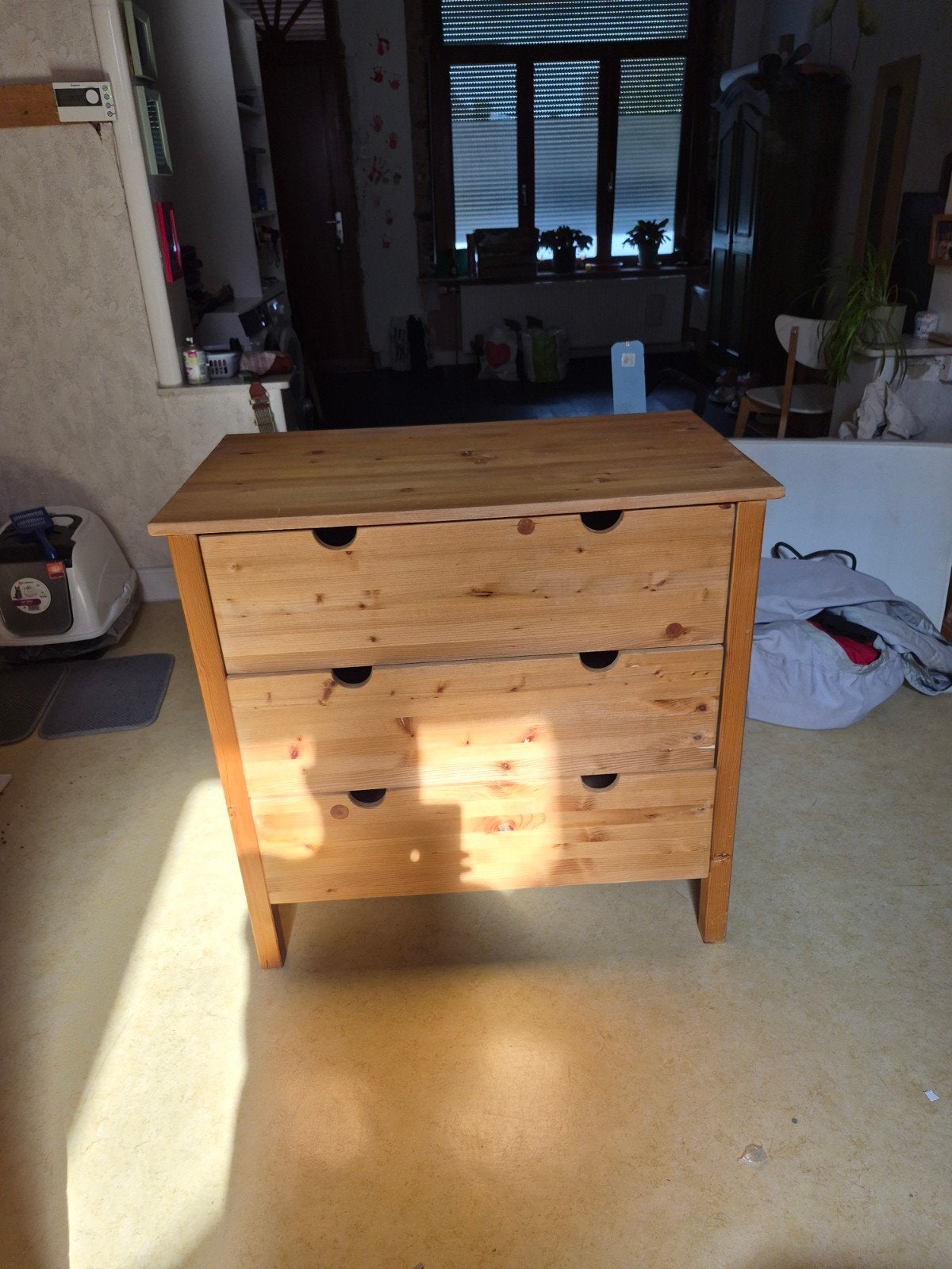 commode en pin 3 tiroirs, 3 ou 4 tiroirs, Moins de 100 cm, Enlèvement, Utilisé