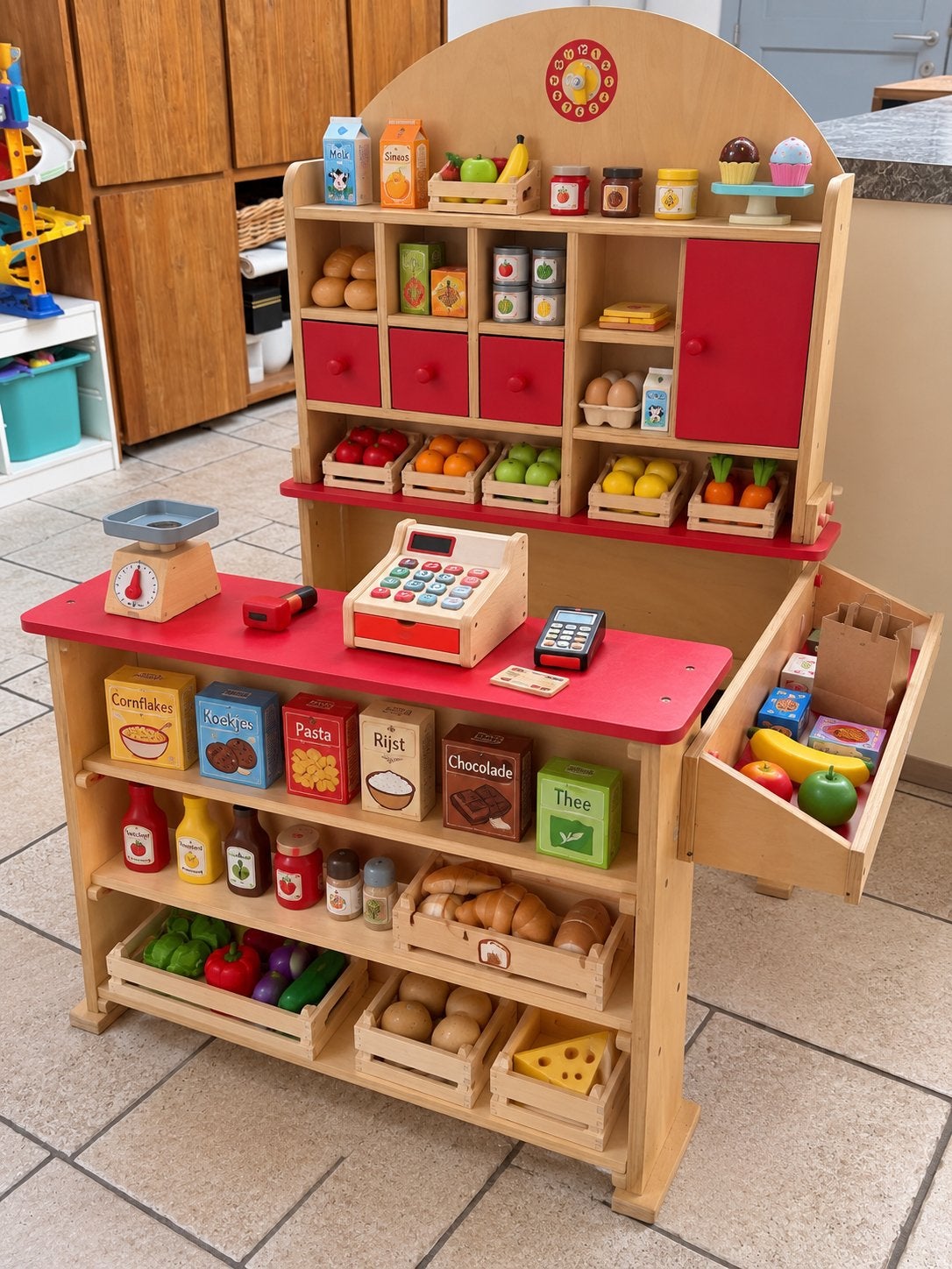 Playwood houten winkel (excl. attributen), Kinderen en Baby's, Ophalen, Gebruikt, Meubelstuk of Keukentje