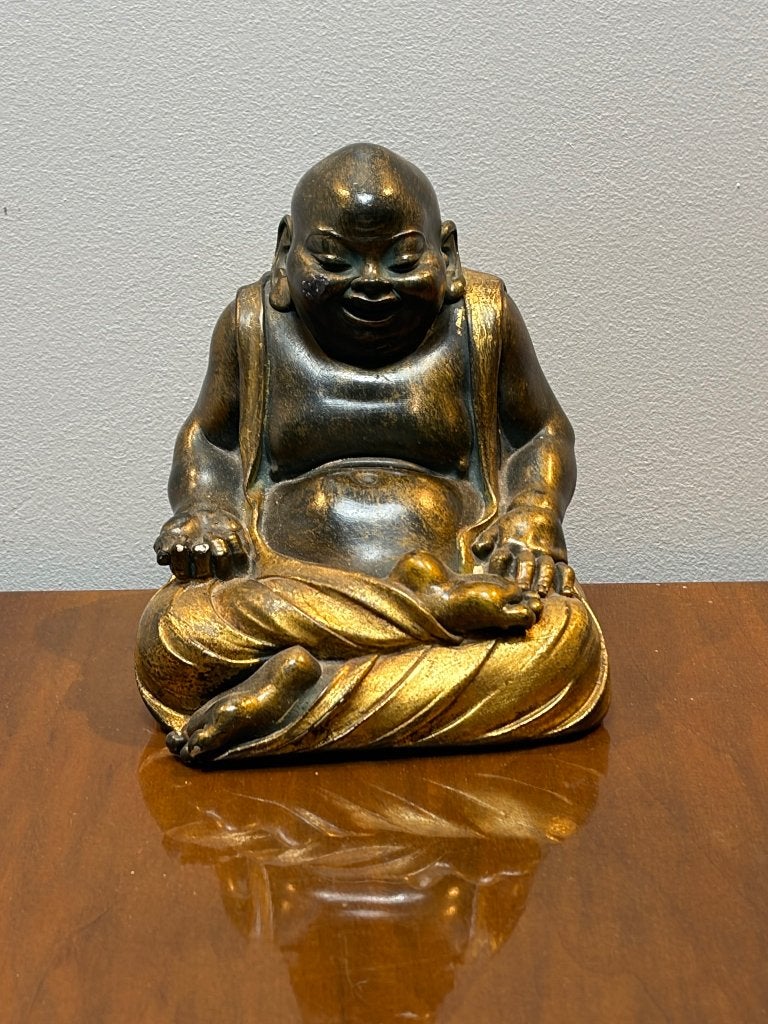 Lachende Boeddha Beeldje – Goud/Bronskleurig, 13 cm, Gebruikt, Info@denekster.com, Weet ik niet