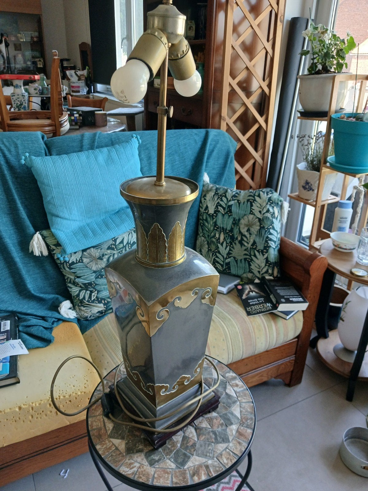 Grande lampe vintage art nouveau Laiton ou metal dore, Enlèvement, Utilisé, Métal