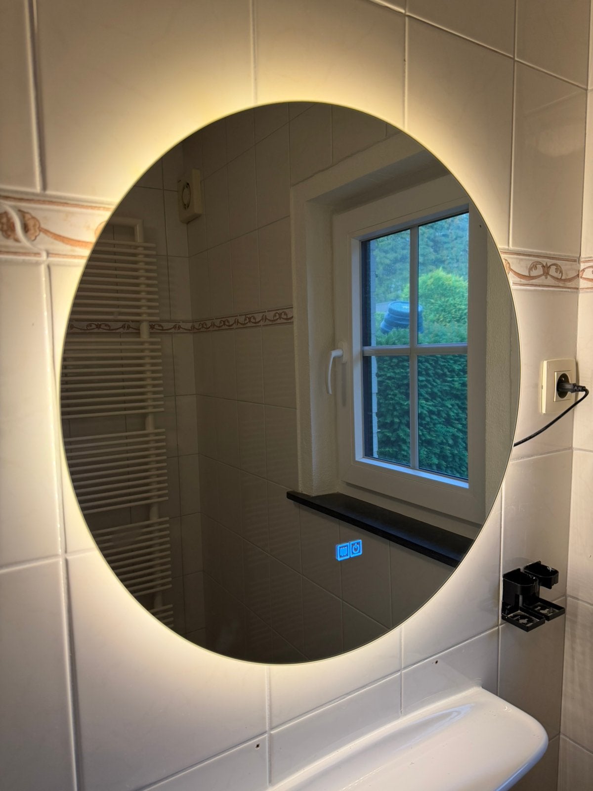 Badkamer spiegel met verlichting + verwarming, Ophalen, 50 tot 100 cm, Zo goed als nieuw, Minder dan 25 cm