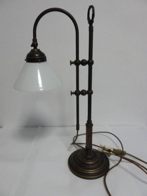 Prachtige vintage tafellamp, verstelbaar, koper met hout., Antiek en Kunst, Ophalen
