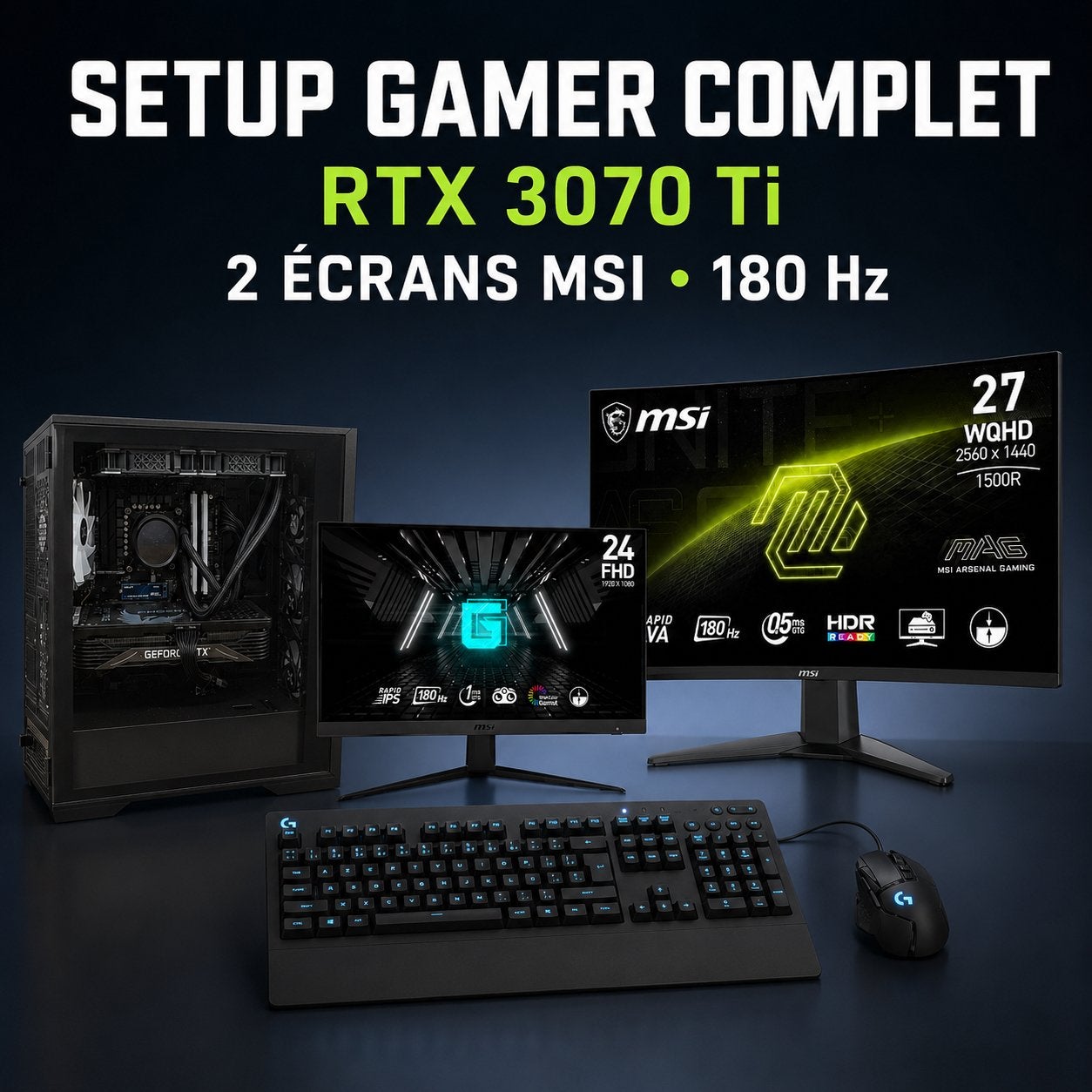 SETUP PC GAMER COMPLET – RTX 3070 Ti + 2 ÉCRANS MSI 180 Hz, Computers en Software, Pc- en Netwerkkabels, Ophalen, Gebruikt