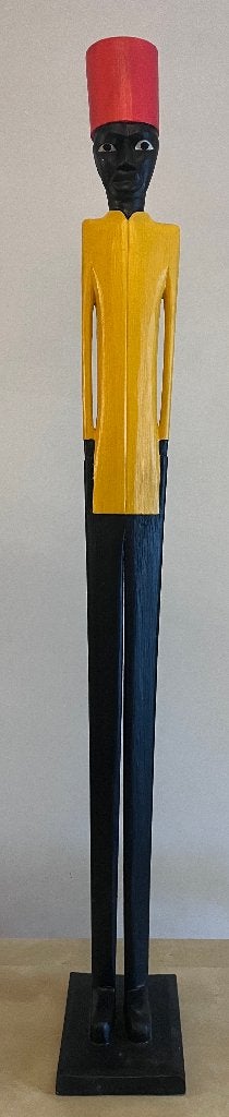 Grande statue homme bois coloniale déco chic (121x12), Vintage, Enlèvement, Utilisé, Multicolore