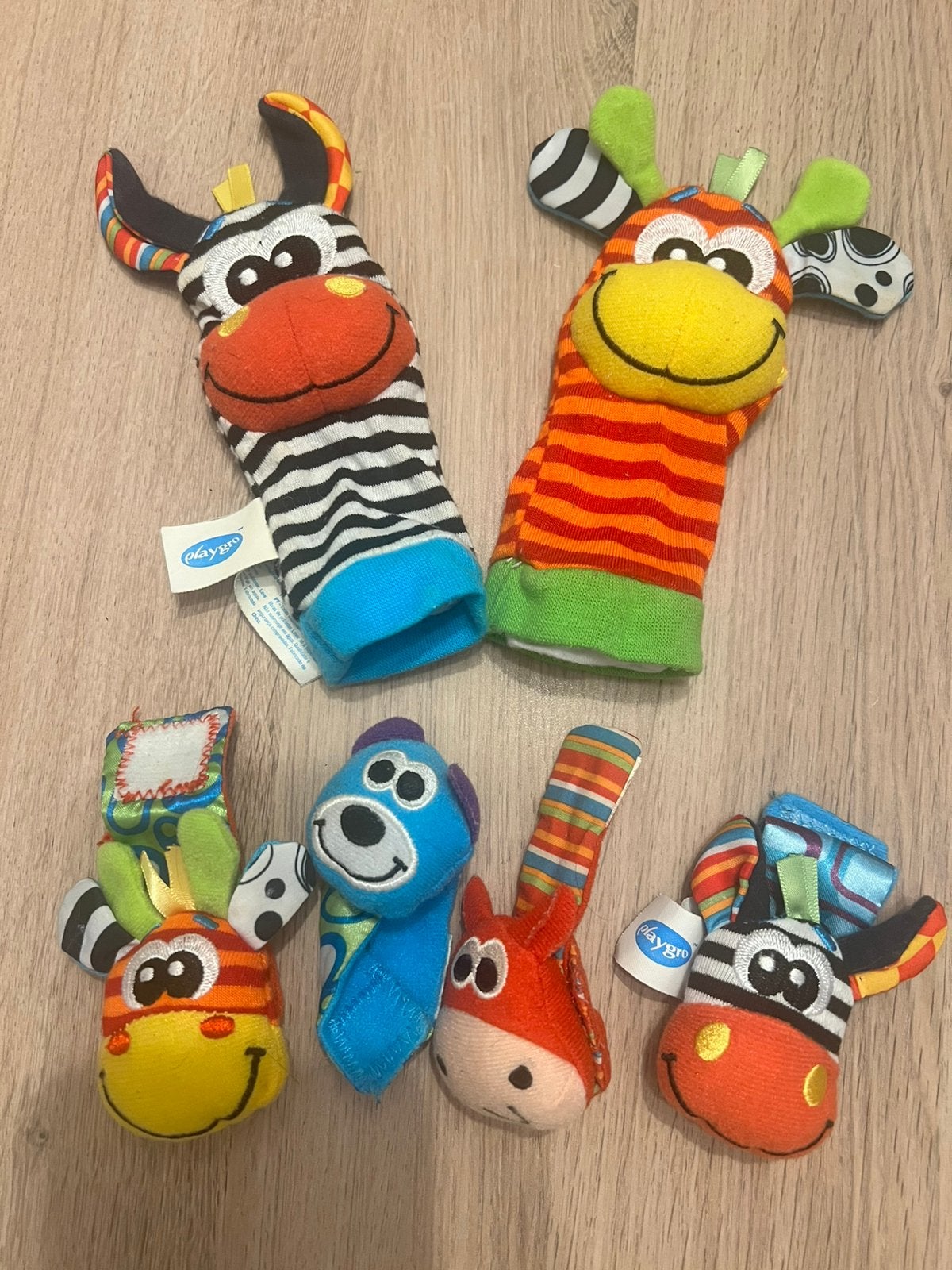 Set Playgro zebra en giraf pols- en voetrammelaars, Ophalen, Gebruikt