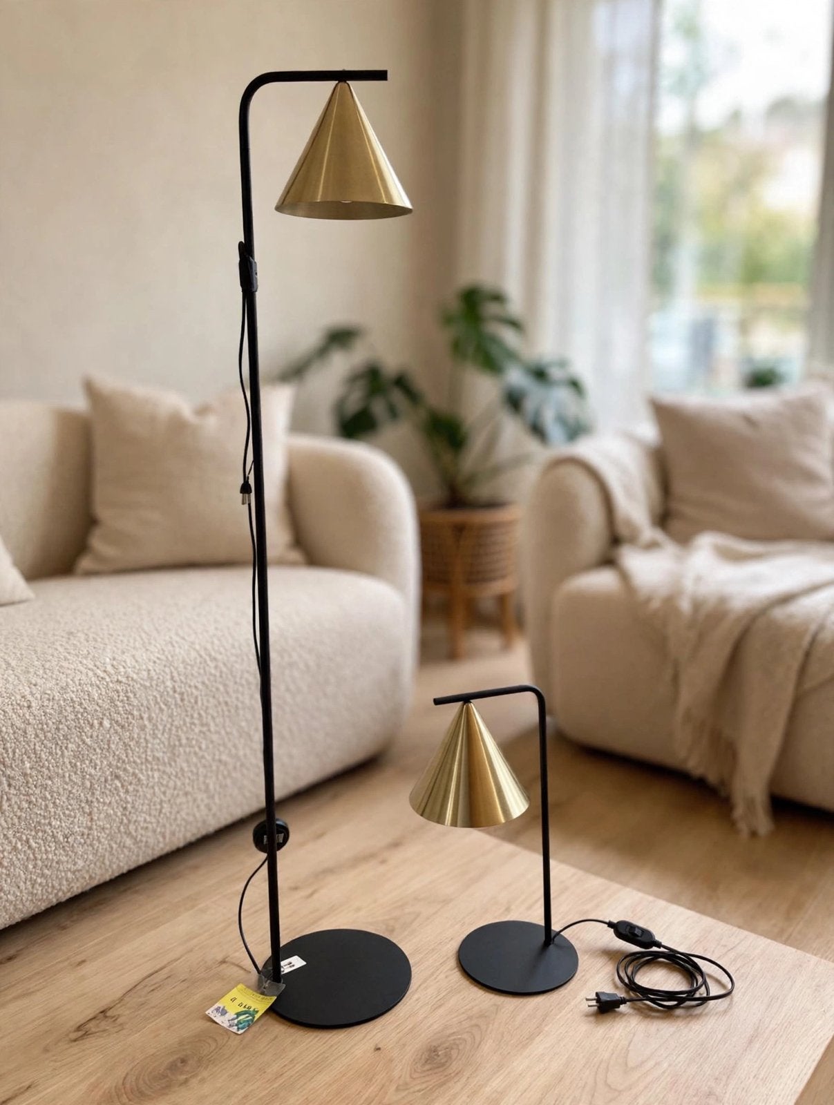 Set van 2 Design Lampen - Vloerlamp + Tafellamp -, Enlèvement, Neuf, Métal, 100 à 150 cm
