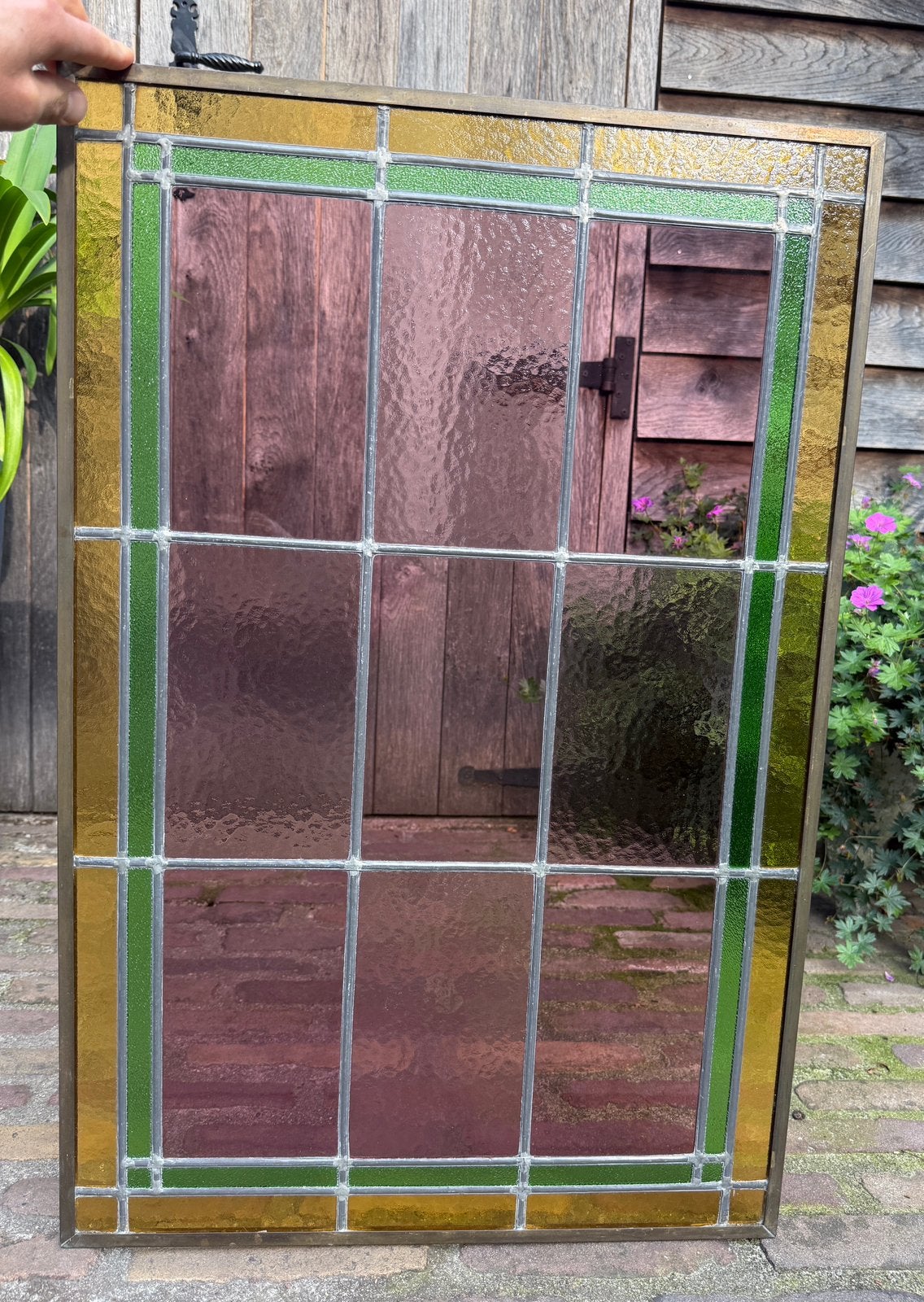4 glas in lood ramen, oude gekleurde voorzet ramen, art deco, Antiek en Kunst, Ophalen