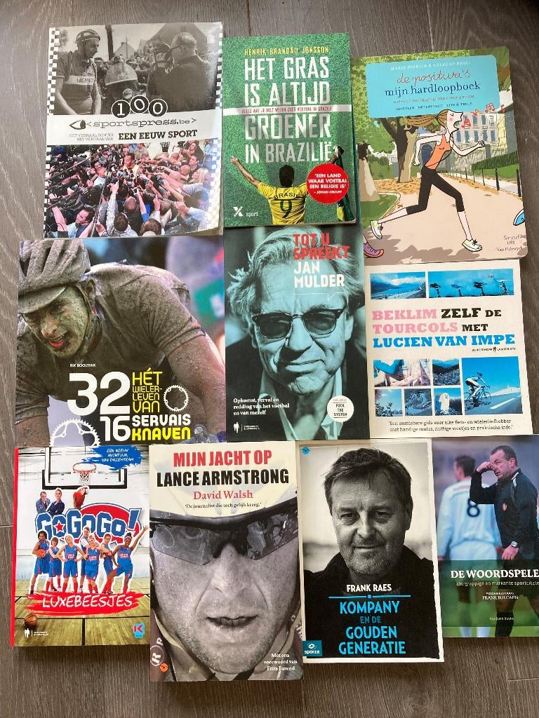 10 Sportboeken NIEUWSTAAT (Wielrennen, Voetbal, Hardlopen), Boeken, Sportboeken, Zo goed als nieuw, Lopen en Fietsen, Ophalen