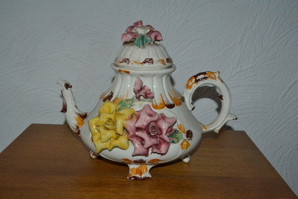 Vintage pot met bloemen op, Antiek en Kunst, Ophalen