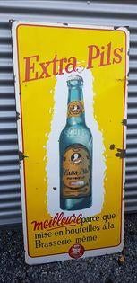 Extra pils piedboeuf emaillen reclame bord mancave bar cafe, Collections, Marques & Objets publicitaires, Utilisé, Panneau publicitaire