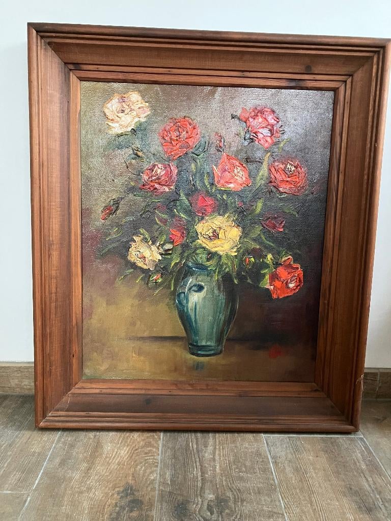 Schilderij bloemen met handtekening, Enlèvement