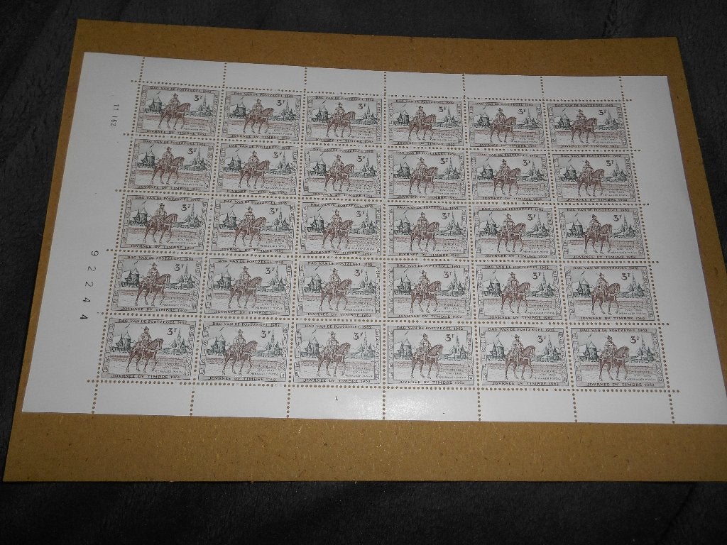 Planche de 30 Timbres Belge 3Fr journée de T 1962, Enlèvement ou Envoi