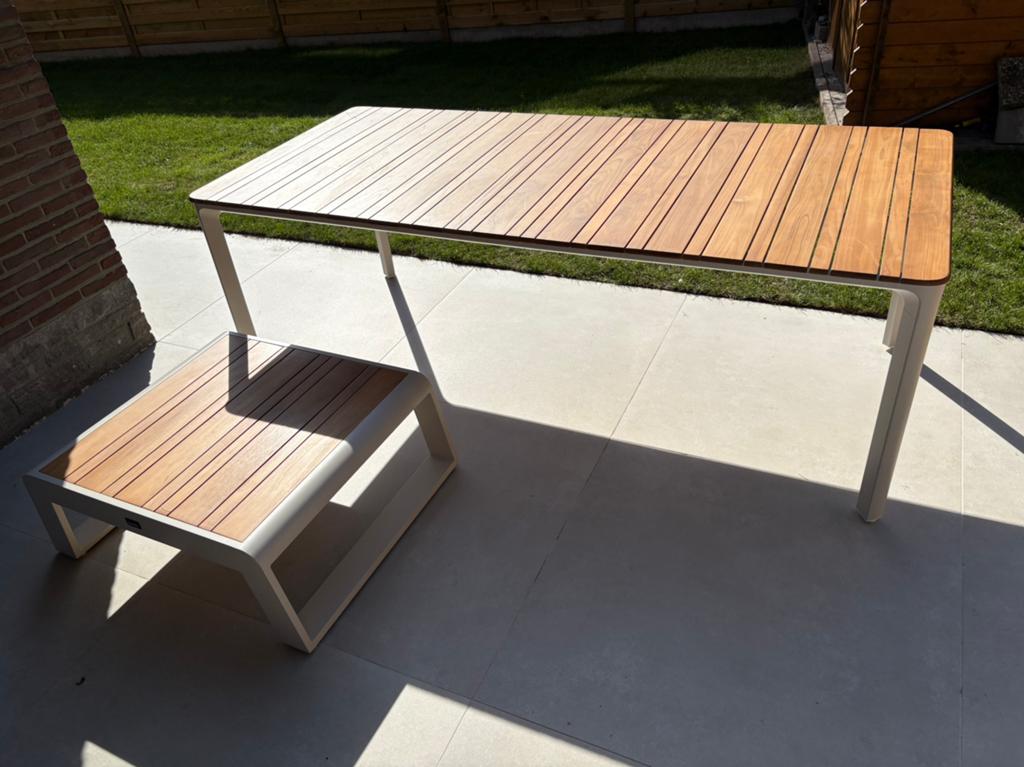 Nieuwe tuintafel & loungeset tafel beige aluminium / teak, Tuin en Terras, Ophalen, Nieuw, Aluminium, Tuinset