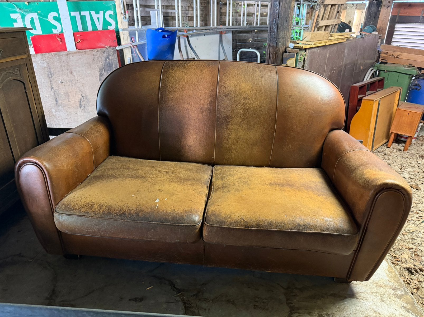 Salon club en cuir mouton a restaurer, 75 à 100 cm, Quatre personnes ou plus, Enlèvement, Utilisé