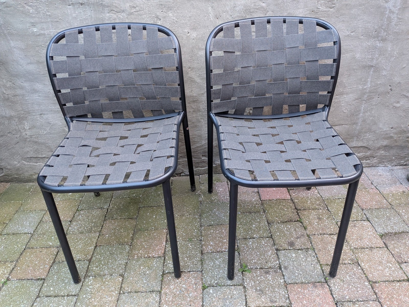 4 Emu Yard stoelen black - GOED LEZEN, Ophalen, Gebruikt, Metaal, Stapelbaar