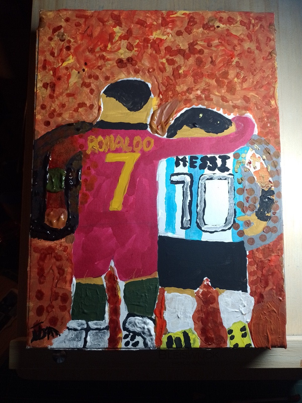 Handgemaakt schilderij op canvas Ronaldo en Messi, Ophalen of Verzenden