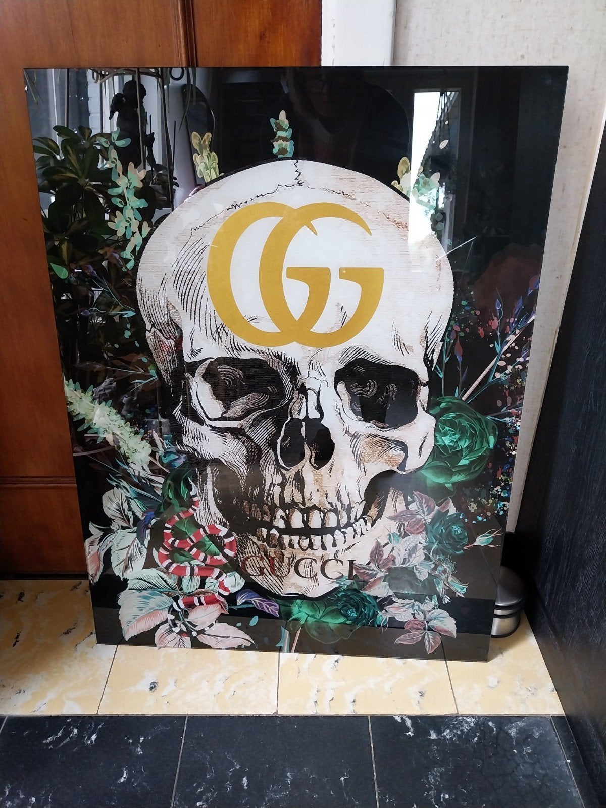 Glasschilderij "Gucci" Skull, Huis en Inrichting, Ophalen, Zo goed als nieuw, 50 tot 75 cm, Overige typen