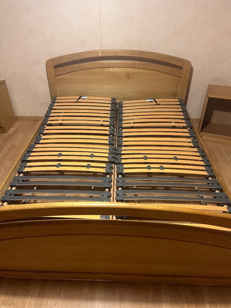 Bedframe + lattenbodem, Ophalen, Bruin, Tweepersoons, Hout