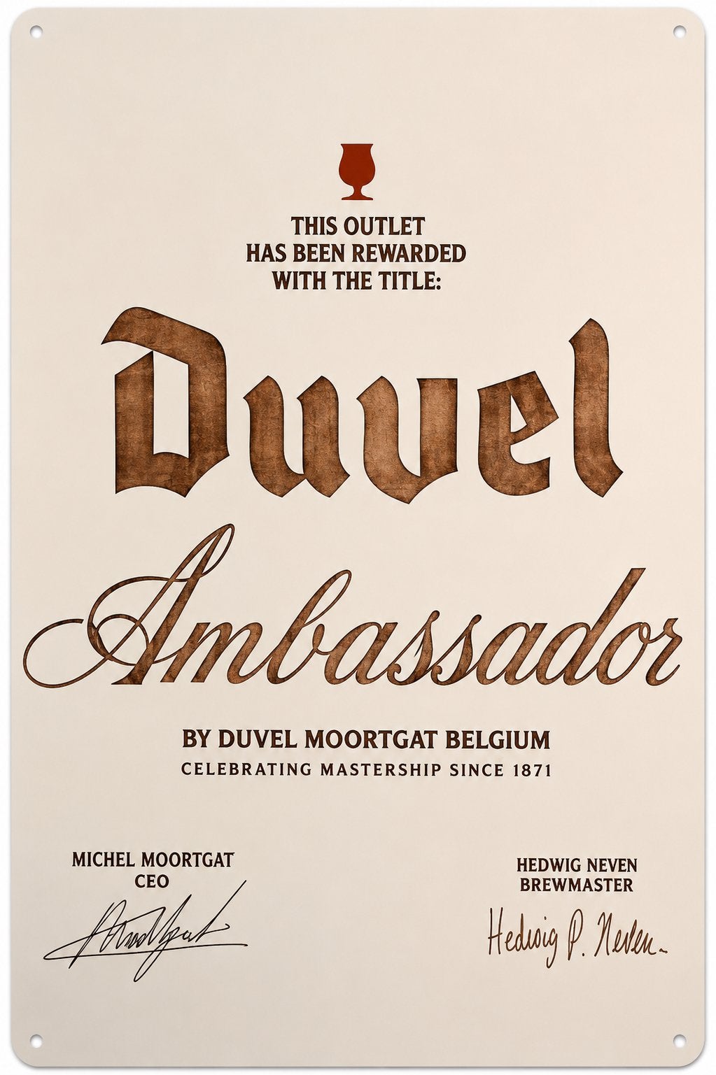 Metalen reclamebord Duvel Ambassador - retro vintage mancave, Verzamelen, Biermerken, Nieuw, Reclamebord, Plaat of Schild, Duvel