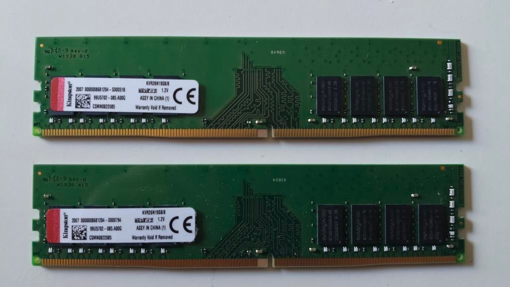 2 Kingston 8GB DDR4 2666 MHz, DIMM, 1.2V, Informatique & Logiciels, Mémoire RAM, Enlèvement ou Envoi, DDR4, 8 GB, Utilisé