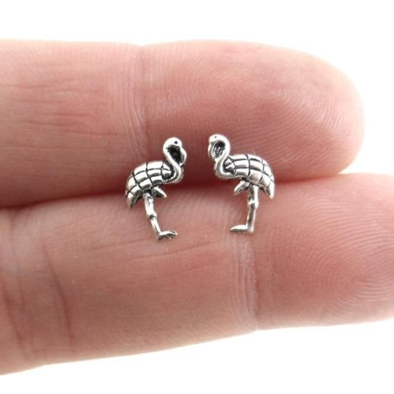 Kinderoorbellen flamingo 925 sterling zilver - OP=OP!, Handtassen en Accessoires, Ophalen of Verzenden, Nieuw, Zilver, Oorbellen