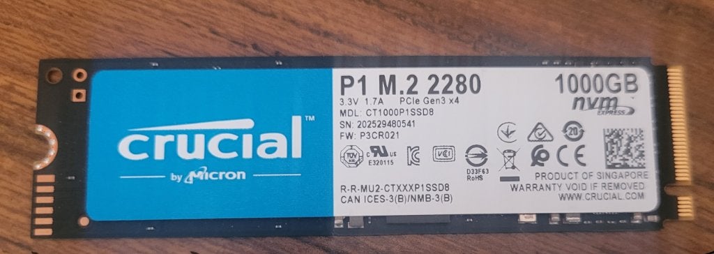 Crucial 1 TB NVMe SSD, Informatique & Logiciels, Enlèvement, Utilisé, SSD