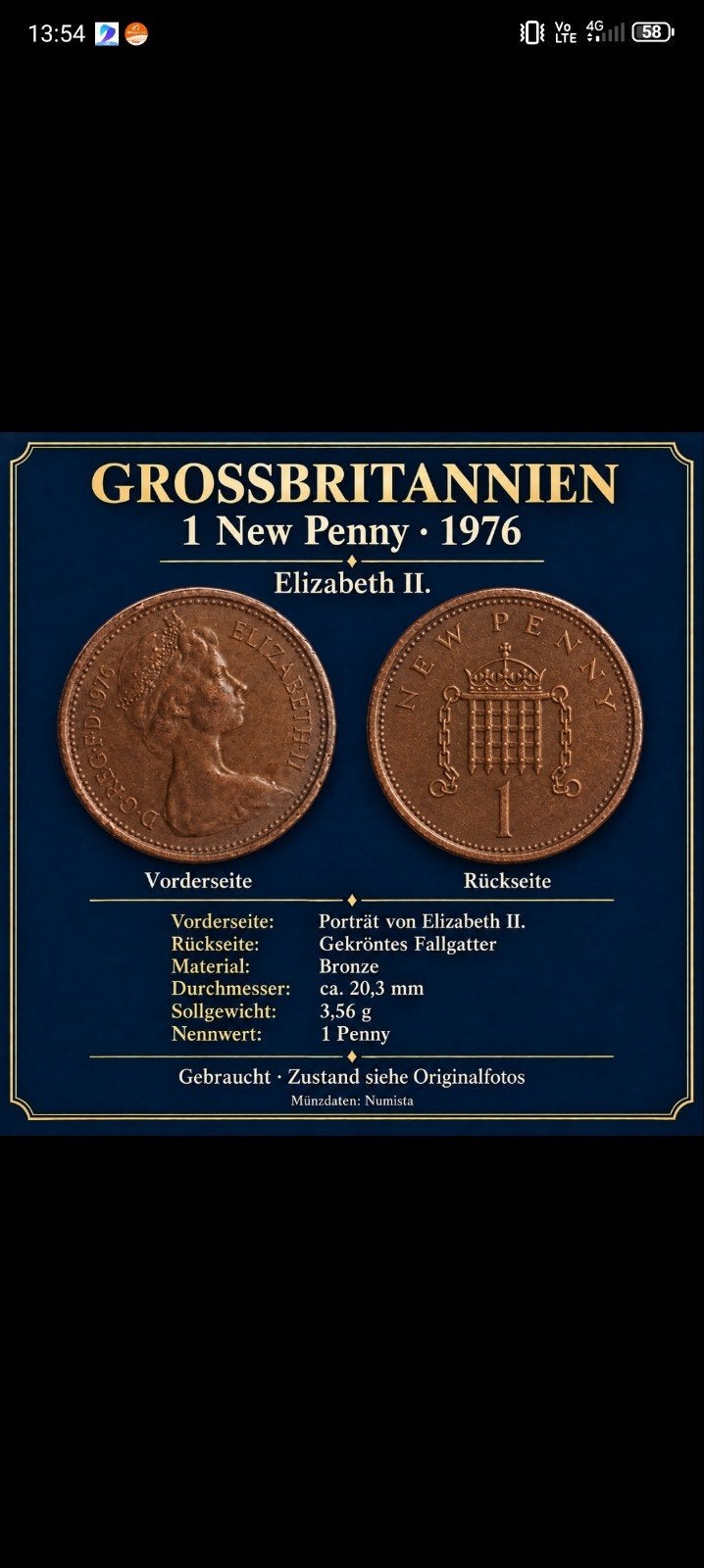 pièce Elizabeth 1976, Timbres & Monnaies, Enlèvement ou Envoi