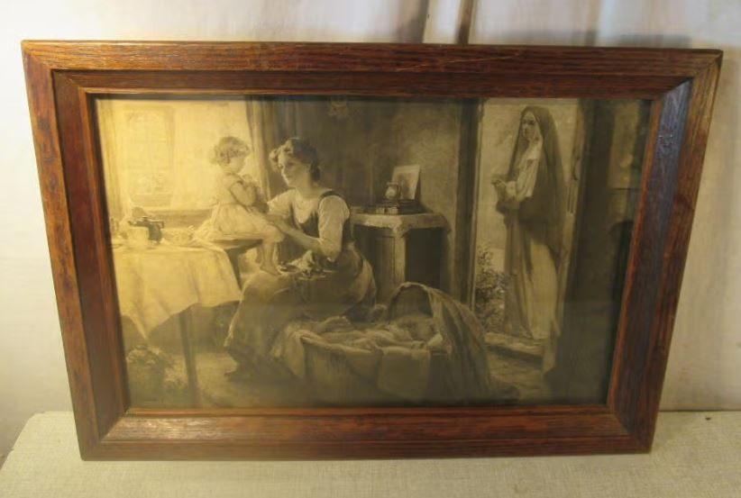 Belle impression ancienne dans un cadre en bois - 55x39, Maison & Meubles, Accessoires pour la Maison | Cadres, Enlèvement ou Envoi