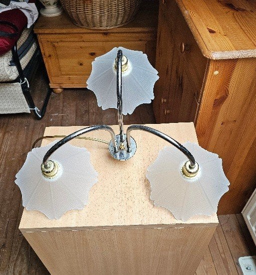Lustre "art deco" à 3 lampes, Enlèvement ou Envoi, Comme neuf, Verre, Art deco