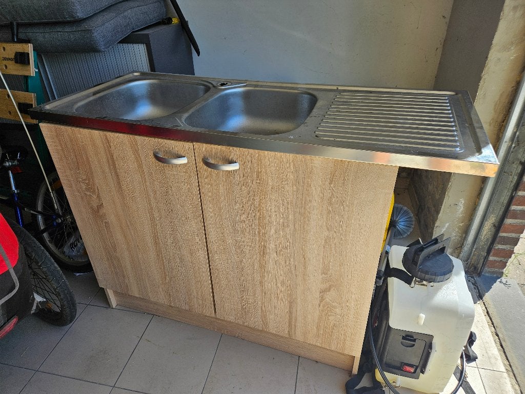 Evier inox 1m20 sur 50cm avec meuble et siphon, Enlèvement, Utilisé