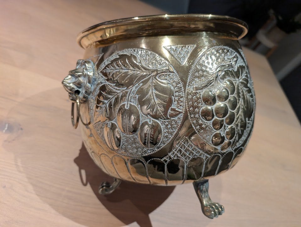 Antieke koperen Art Nouveau schaal op pootjes, Antiek en Kunst, Ophalen of Verzenden