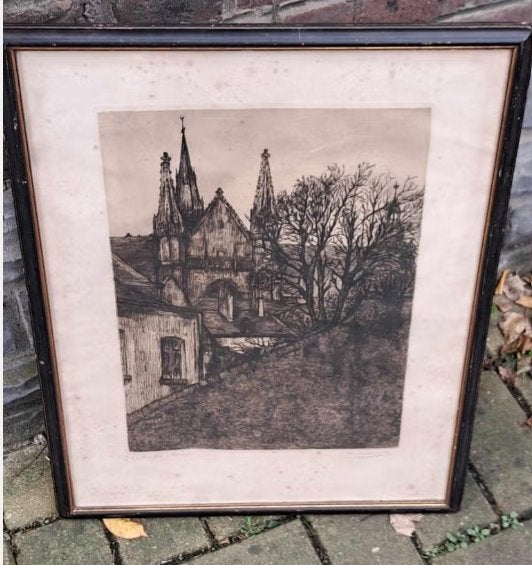eau forte sainte waudru a mons signe louis van de spiegele, Antiquités & Art, Enlèvement ou Envoi