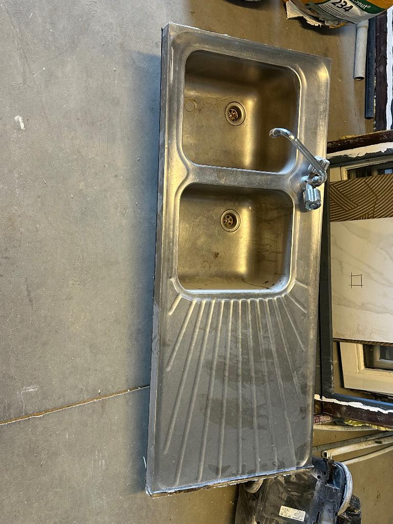 Bac double évier en inox et inoxidable, Bricolage & Construction, Enlèvement, Utilisé, Inox, Autres types