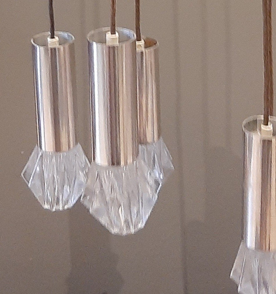 Lampe suspendue vintage cascade Space Age/Mid-Century 1970s, Verre, Mobile, Argent, Enlèvement