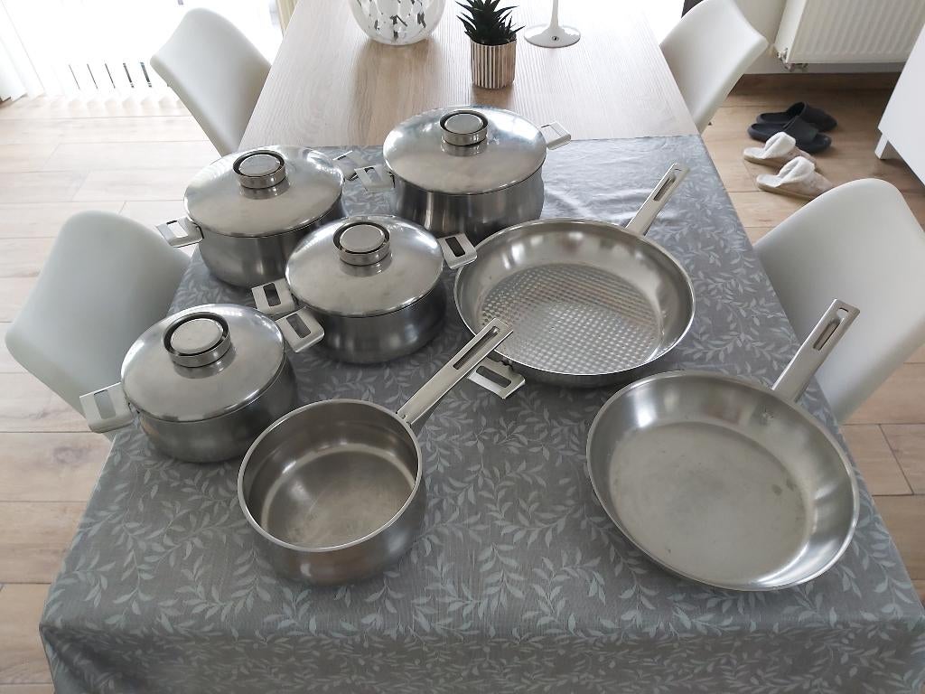 Set kookpannen, Huis en Inrichting, Keuken | Potten en Pannen, Gebruikt, Pannenset, Inox, Keramische plaat, Ophalen
