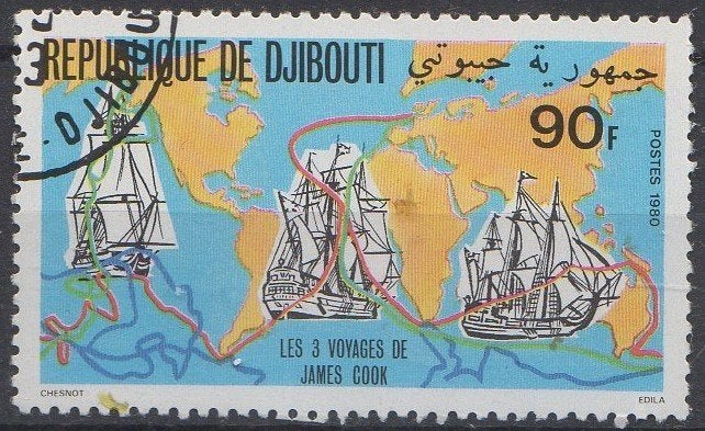Djibouti - Herdenking sterfdag James Cook - 1980, Ophalen of Verzenden, Gestempeld