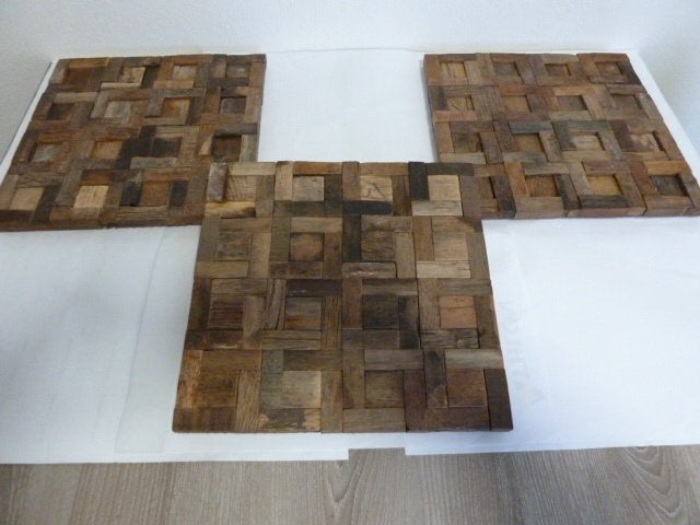 Houten panelen/schaal , handgemaakt 30x30cm, kleine blokjes!, Houtsnijwerk, Handgemaakt, Ophalen of Verzenden, 20 - 50 cm
