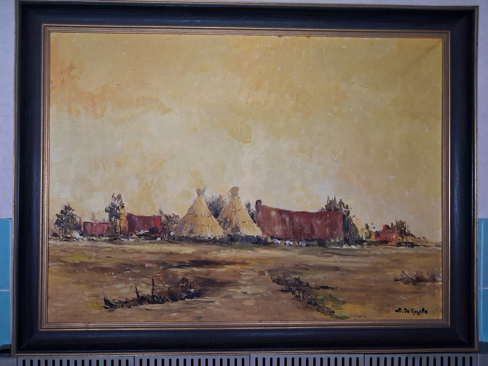 Landelijke olieverfschilderij op doek van Edgard De Gezelle, Antiek en Kunst, Ophalen, Doek