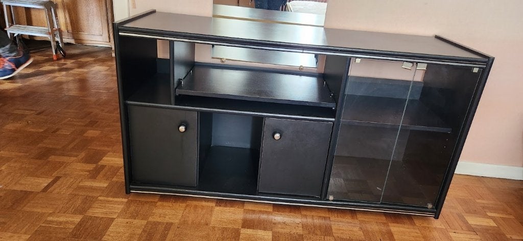 Meuble bas pose TV noir moderne 70x125x42, 25 à 50 cm, Autres essences de bois, Moins de 100 cm, Comme neuf