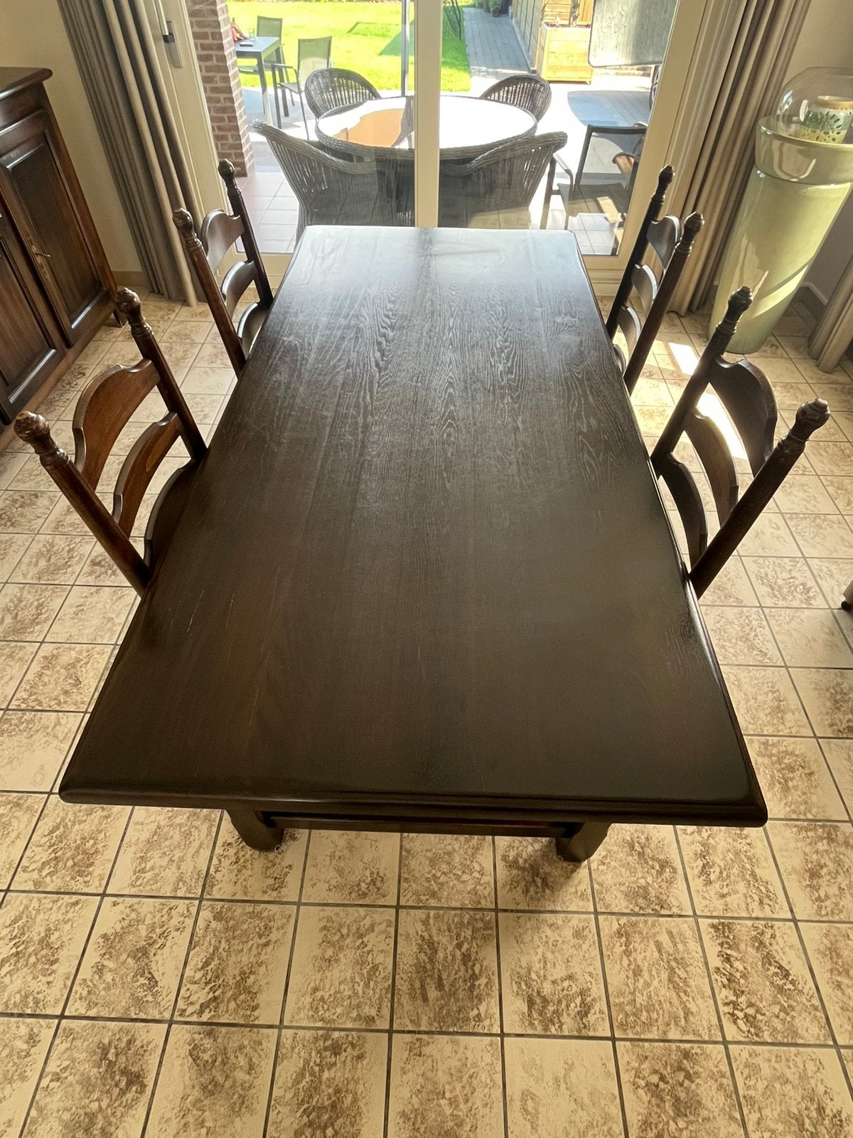 Eiken tafel + 4 stoelen, Ophalen, Zo goed als nieuw