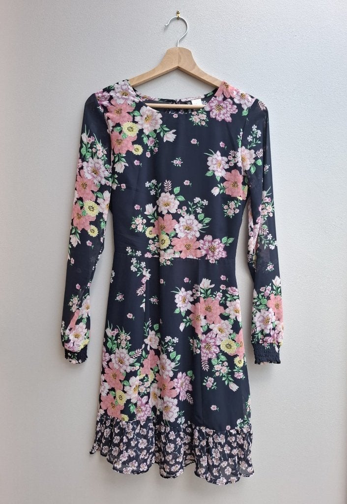 Galajurk met bloemenprint van H&M, Maat 38/40 (M), Galajurk, Blauw, Ophalen of Verzenden
