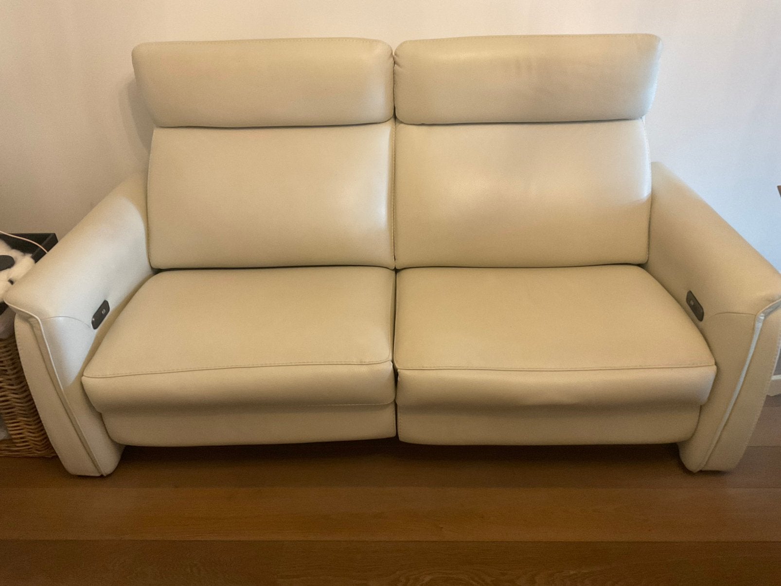Beige lederen salon 3 + 2 zit, Huis en Inrichting, Ophalen, Zo goed als nieuw, Rechte bank, Leer