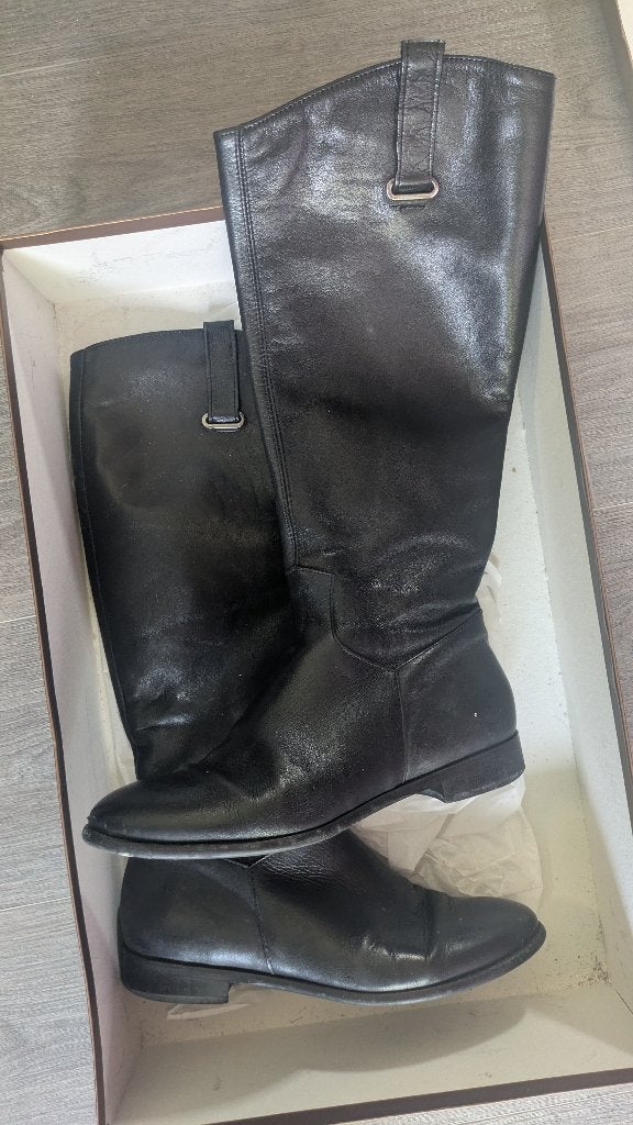 Zwarte lederen laarzen, Maja, Comme neuf, Enlèvement, Bottes hautes